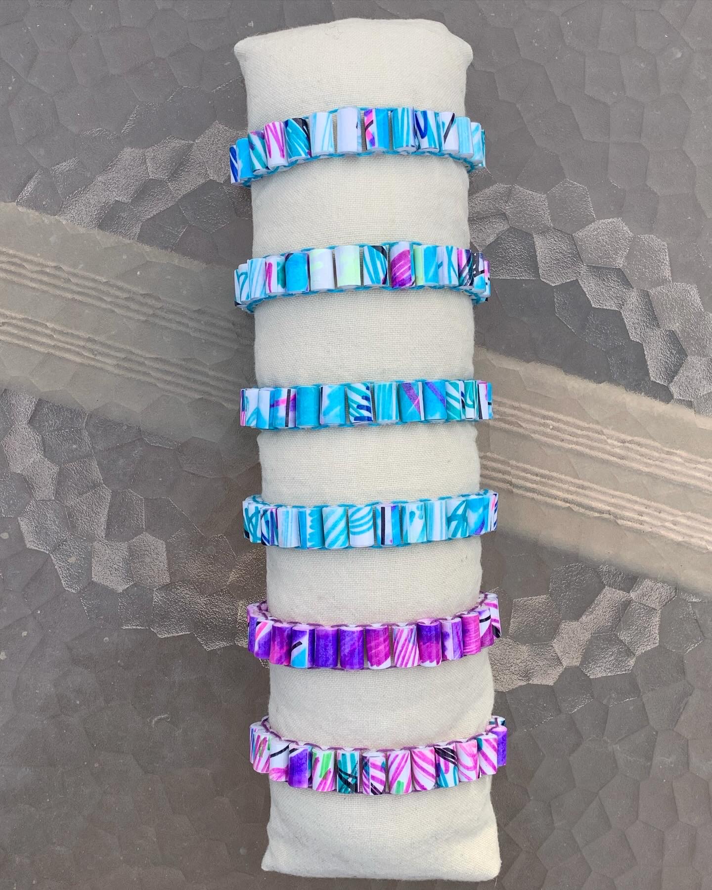 six bracelets on display